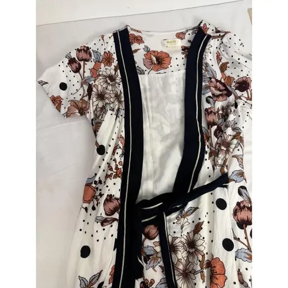 Maeve Anthropologie Womens White Short Sleeve Floral Polka Dot Wrap Dress US 8 - Picture 4 of 10